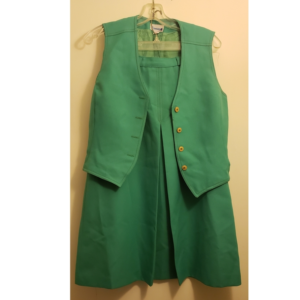 John Meyer Vintage Green Set w/ Midi Skirt and Button Vest